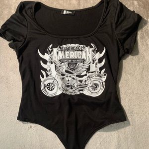 Black Graphic Bodysuit for Women